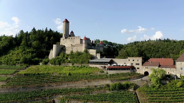 Aerial View, flight at Hornberg Castle, Neckar, Neckarzimmern, Neckar Valley, Baden-W&uuml;rttemberg, Germany