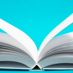 Mockup of opened blank square ctalogue at white design paper background