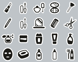 Beauty Products Or Cosmetics Icons Black & White Sticker Set Big