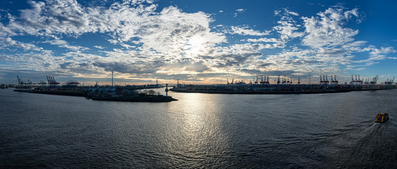 Stunning panoramic view of the Port of Hamburg with the container terminal and the...