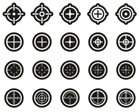 Crosshair or Sight Icons White On Black Sticker Set Big