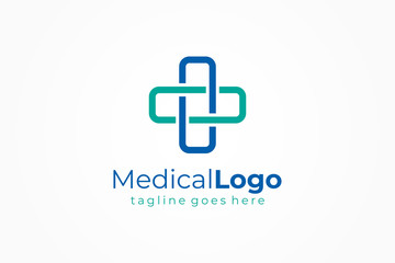 Cross Line Medical Logo Health Symbol Pharmacy Icon. Flat Vector Logo Design Template Element