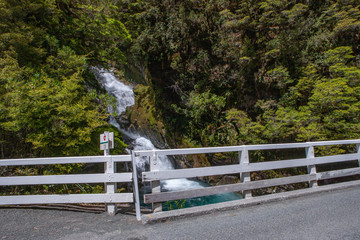 Milford Sound. Fjordlands. New Zealand. Milford sound highway. Falls Creek