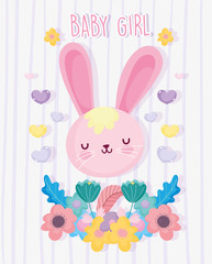 boy or girl, gender reveal its a girl cute rabbit flowers hearts card