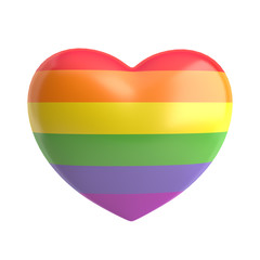 Rainbow LGBTQ heart on isolated white background , 3d rendering