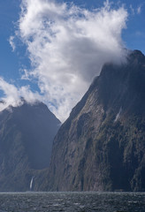 Milford Sound Fjordland New Zealand. South Island. Clouds. Mountains.