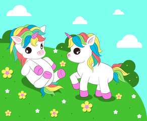 Vector illustration of cute baby unicorns for children design.