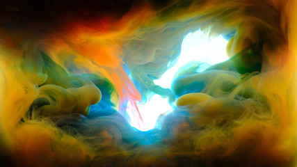 Color paint drops in water , abstract color mix , drop of Ink color mix paint falling on water...