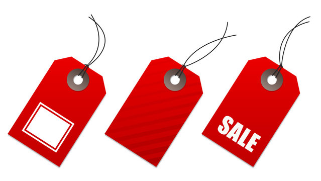 Set of red price tags, for sale and shopping communication