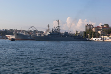 Fototapeta premium Ship-scout Ivan Khurs berth in the Sevastopol sea port, Crimea