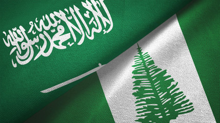 Saudi Arabia and Norfolk Island two flags textile cloth, fabric texture
