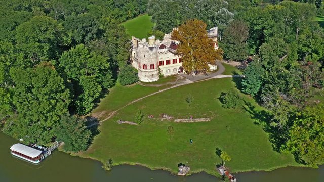 John's Castle (Januv hrad) and river Old Dyje (Stara Dyje) in Lednice, Czech Republic, Lednice-Valtice Cultural Landscape, World Heritage Site by UNESCO