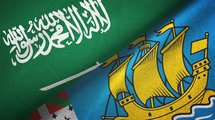 Saudi Arabia and Saint Pierre and Miquelon two flags textile cloth