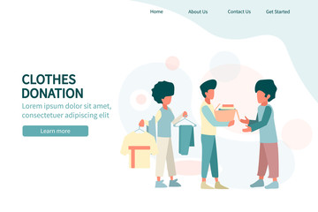 Donation clothes concept vector illustration landing page.