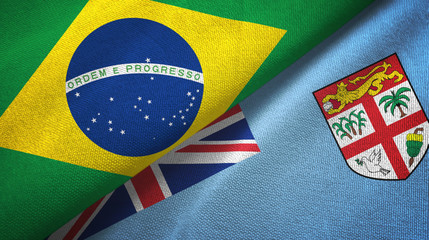 Brazil and Fiji two flags textile cloth, fabric texture