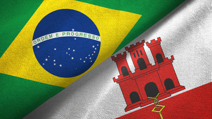 Brazil and Gibraltar two flags textile cloth, fabric texture