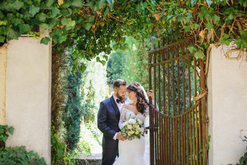beautiful bride and groom in the nature