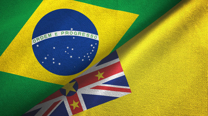 Brazil and Niue two flags textile cloth, fabric texture