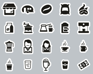 Coffee Shop Icons Black & White Stickers Set Big