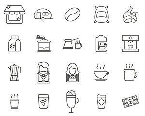 Coffee Shop Icons Thin Line Set Big