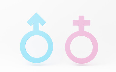 Gender. Male and Female 3d symbol sign, Man and Woman blue & pink pastel icon on white background for graphic and web design & minimal idea creative concept. 3d illustration
