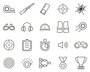 Clay Shooting or Skeet Shooting Icons Thin Line Set Big