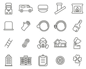 Chimney Sweeper Tools & Equipment Icons Thin Line Set Big