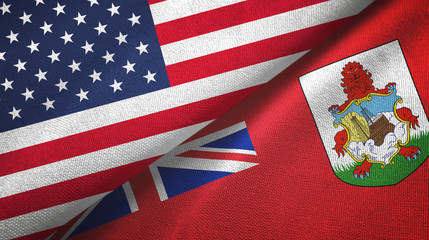 United States and Bermuda two flags textile cloth, fabric texture