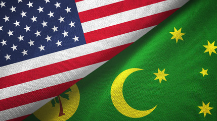 United States and Cocos Keeling Islands two flags textile cloth, fabric texture