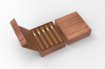 Blank cigars in hard paper box template for mock up, 3d render illustration. 
