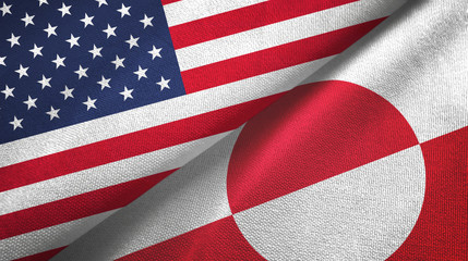 United States and Greenland two flags textile cloth, fabric texture