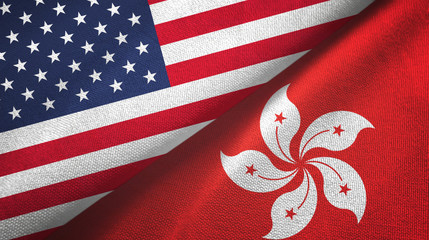United States and Hong Kong two flags textile cloth, fabric texture