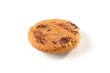 Upside down chocolate chip cookie isolated on white background.