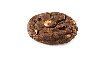 Chocolate chip cookie with white chocolate, isolated on white background