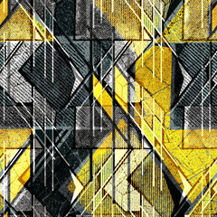 Seamless abstract pattern. Geometric print in gray and yellow. Grunge