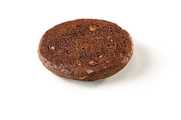 Upside down chocolate chip cookie with nuts, isolated on white background