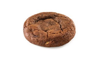 Chocolate chip cookie with nuts, isolated on white background