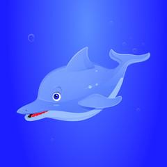 Cartoon cute dolphin underwater. Underwater world.