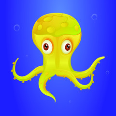 Cartoon cute octopus underwater. Underwater world.