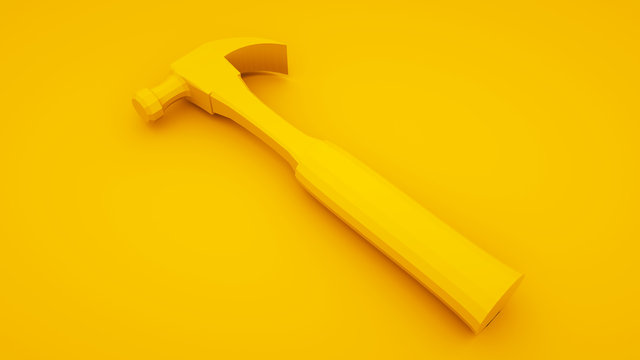 Hammer on yellow background. Build concept. 3d illustration