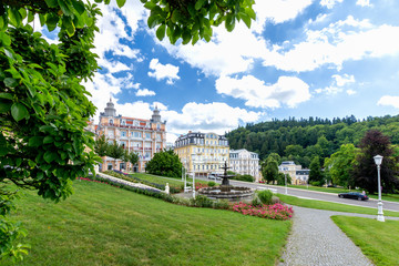 Spa park - Goethe square - center of the small west bohemian spa town Marianske Lazne (Marienbad) - Czech Republic