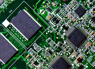 Electonics board with components in close up               
