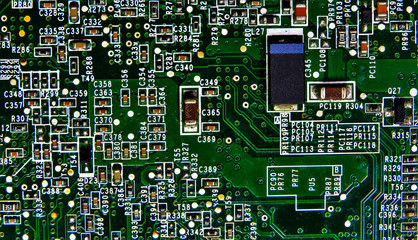 Electonics board with components in close up              