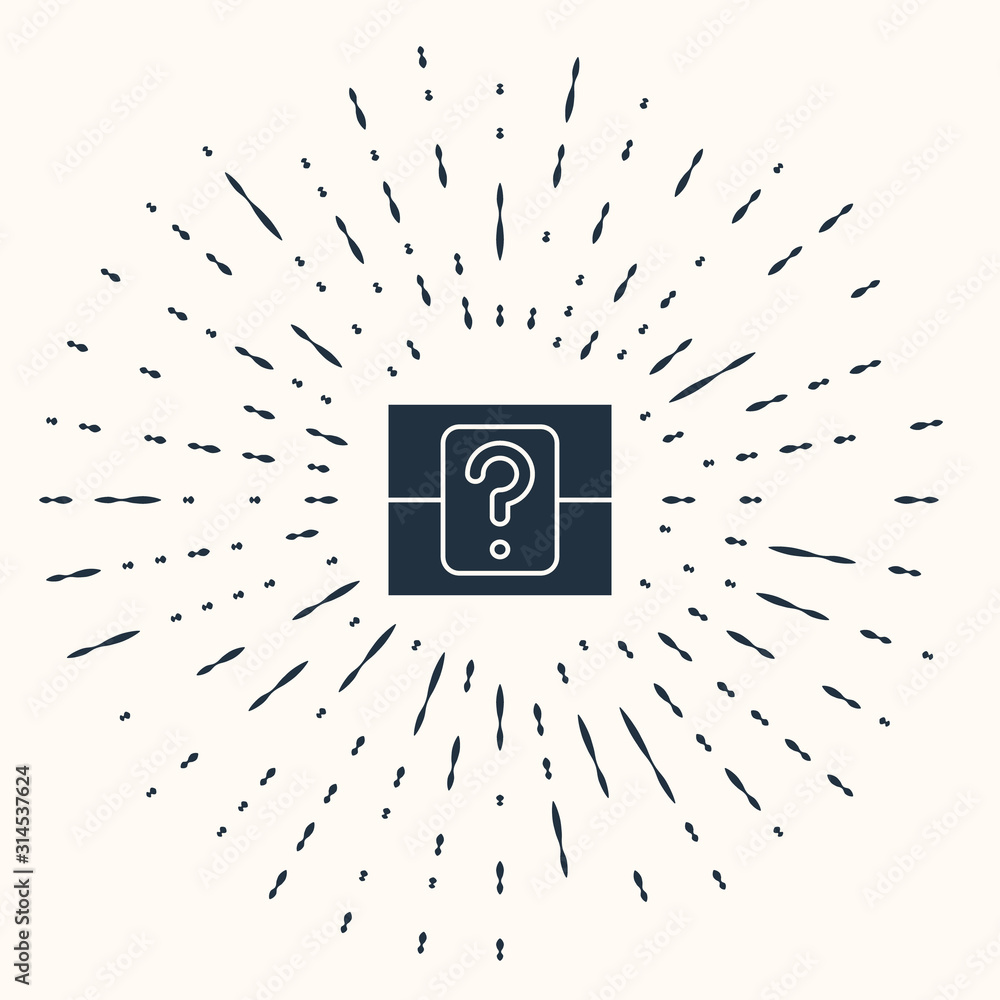 Poster grey mystery box or random loot box for games icon isolated on beige background. question box. abstr