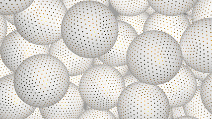 Gold and white balls background. 3D rendering