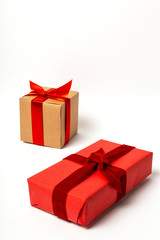 Gift boxes decorated on colorful background