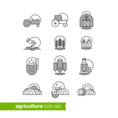 Organic farming and local family own business in sustainable ways. Modern agriculture icon set.  Natural, eco, bio illustrations and symbols collection with polka dot pattern