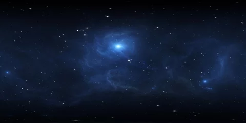 360-Grad-Raumhintergrund mit blauem Nebel und Sternen, äquirechteckige Projektion, Umgebungskarte. Sphärisches HDRI-Panorama. © Peter Jurik