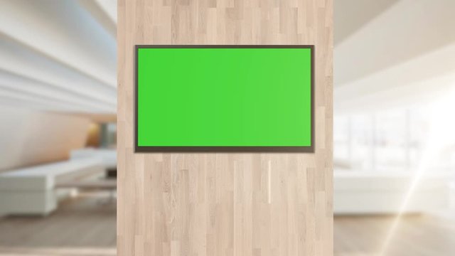 In the corporate office of the conference room there is a green layout of the TV screen or an interactive Digital Board in horizontal mode