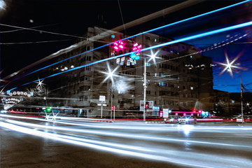 traffic in the city at night